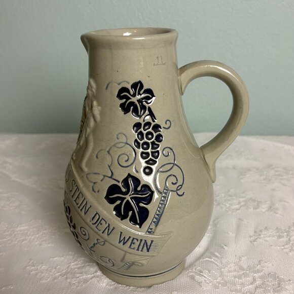 German Salt Glazed Pottery Pitcher 1L  Trinkt Wie Eure Vater Aus Stein Den Wein - Picture 3 of 6